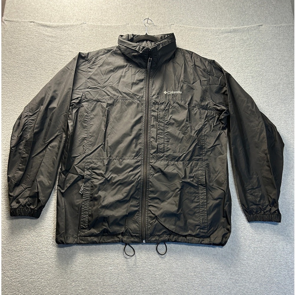 Columbia Windbreaker Jacket Mens Large Black Lightweight Full Zip Outdoor Hiking